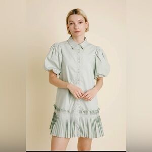 Hausen Mint Green Puff Sleeve Dress